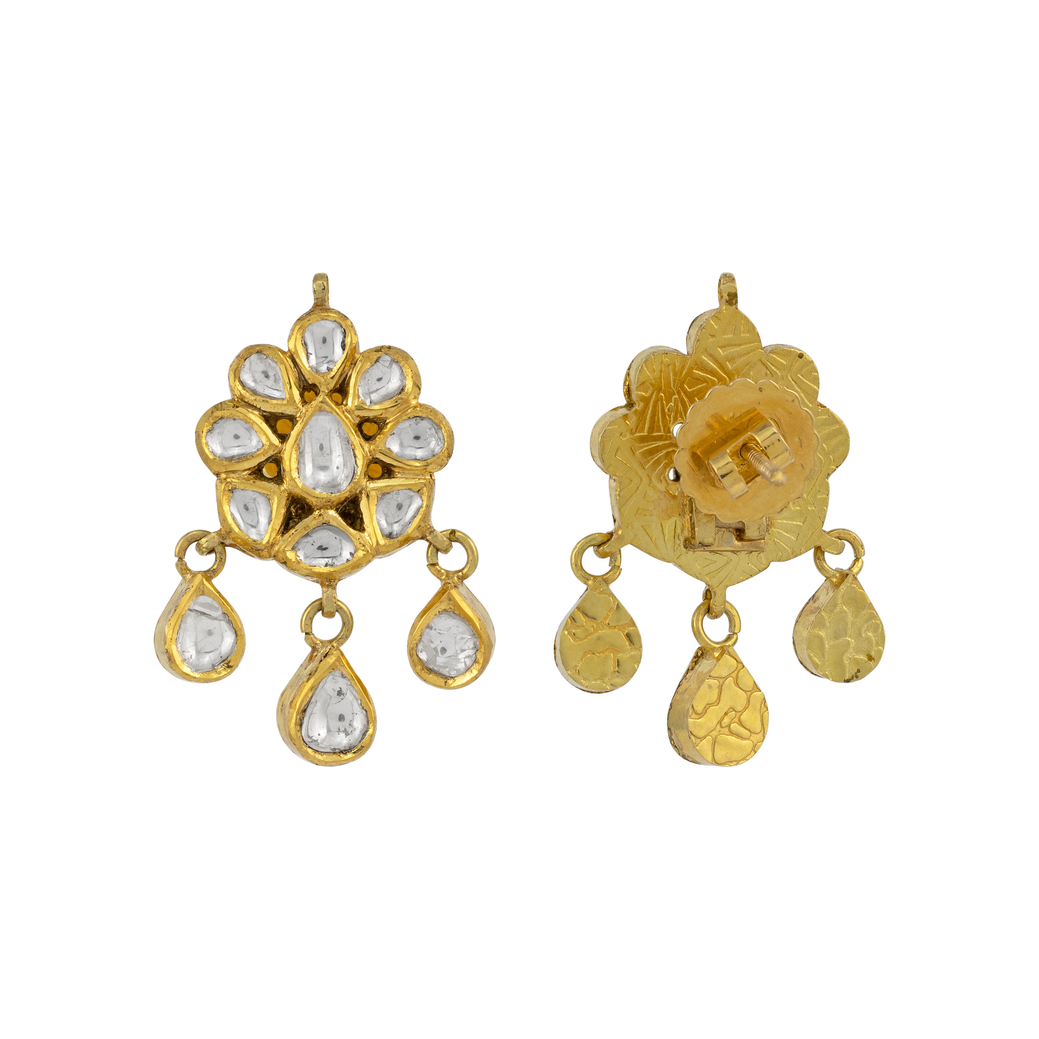 Floral Polki Earring with Teardrop Polki Drops